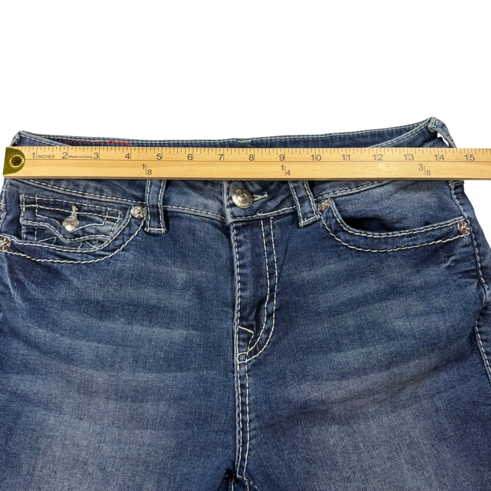 True Religion Jennie Curvy Mid Rise Super Skinny Blue Jeans Big T Stitch Size 29 - Picture 4 of 9